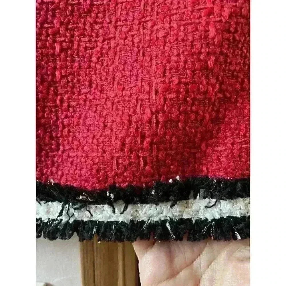 New Alice + Olivia Rubi Micro Skirt Tweed in Perfect Ruby, Black, White Size 14 - Picture 11 of 11